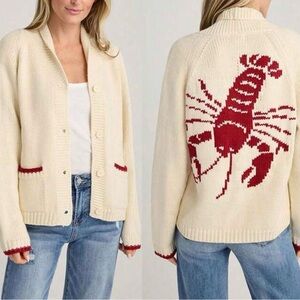 Boutique Maine Lobster Cardi, Cream/Red NWOT